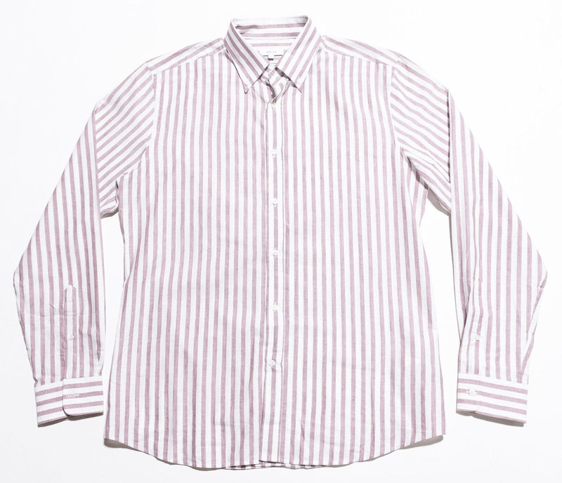 Reiss Striped Shirt Men's Large Linen Blend Button-Down Red Striped