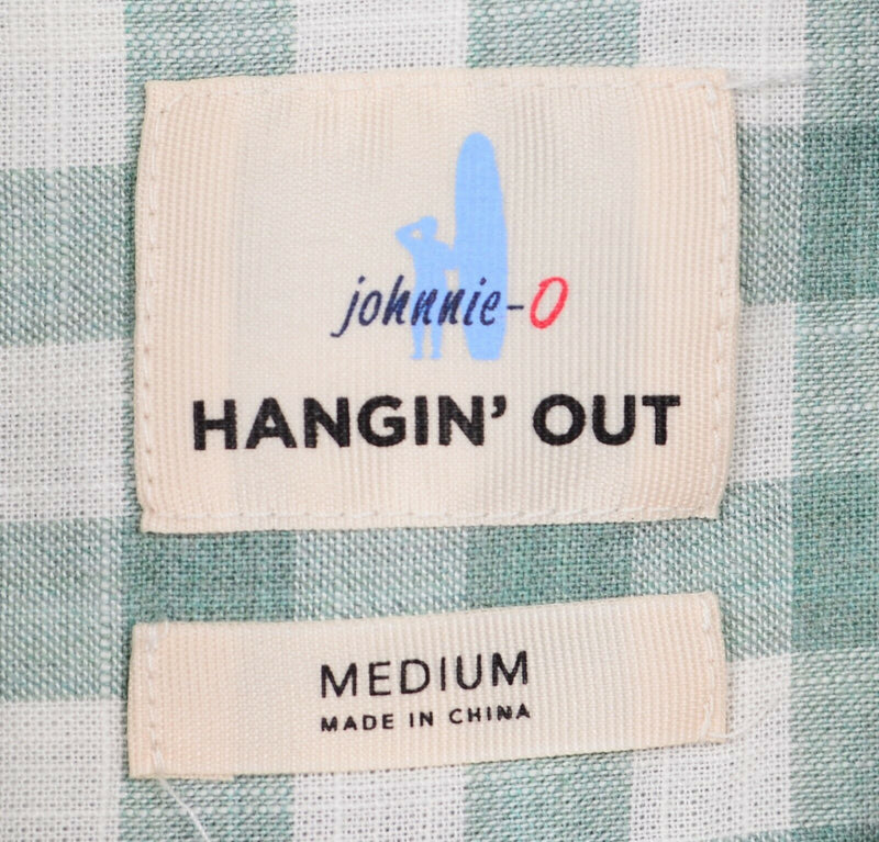 Johnnie-O Men Sz Medium Hangin' Out Green Gingham Check Plaid Short Sleeve Shirt