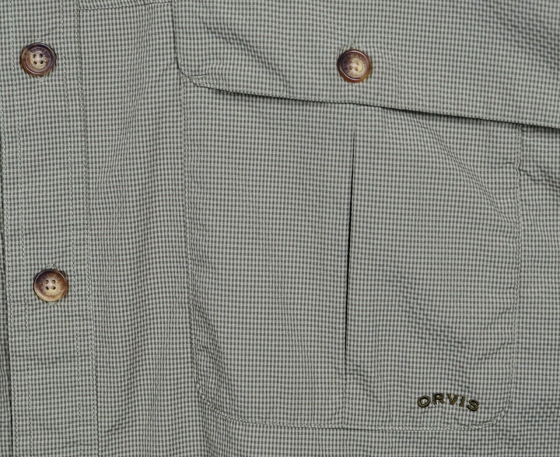 Orvis Men's 2XL Vented Fishing Green Micro-Check Plaid Long Sleeve Shirt