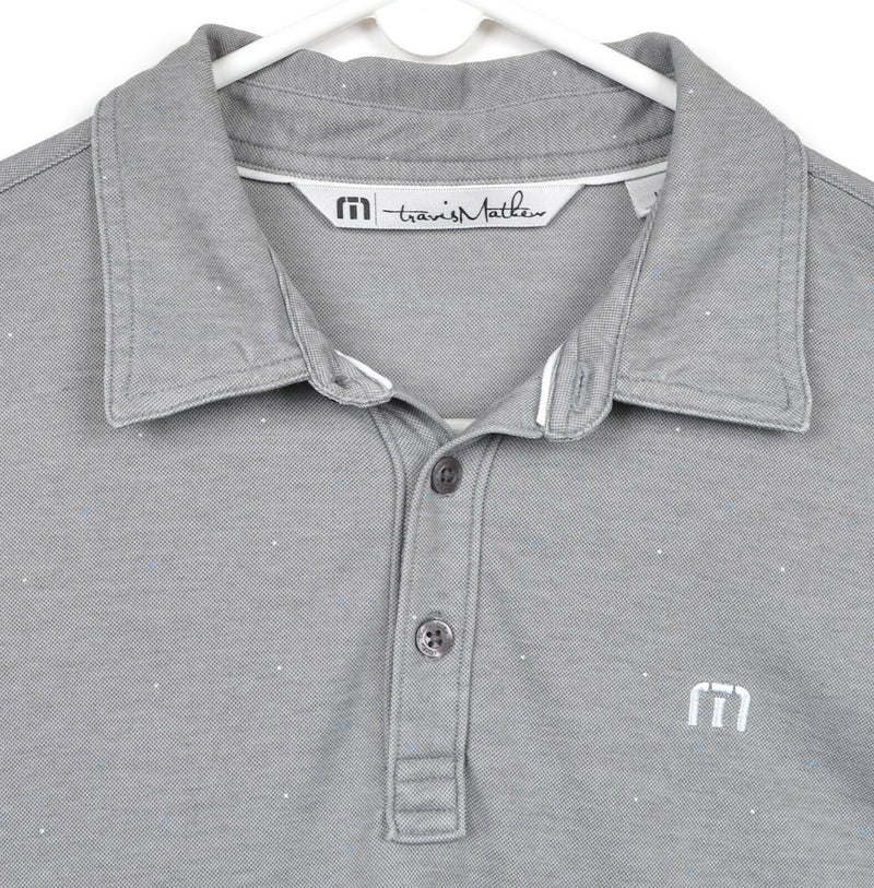 Travis Mathew Men's Medium Gray Polka Dot Logo Performance Golf Polo Shirt