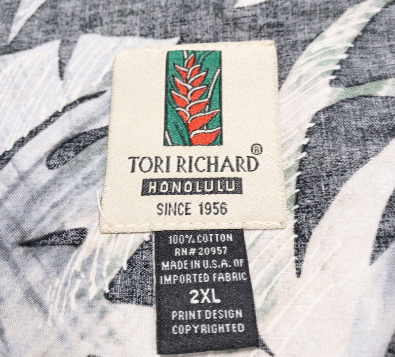 Tori Richard Hawaiian Shirt 2XL Men's Cotton Gray Palm Floral Aloha Camp