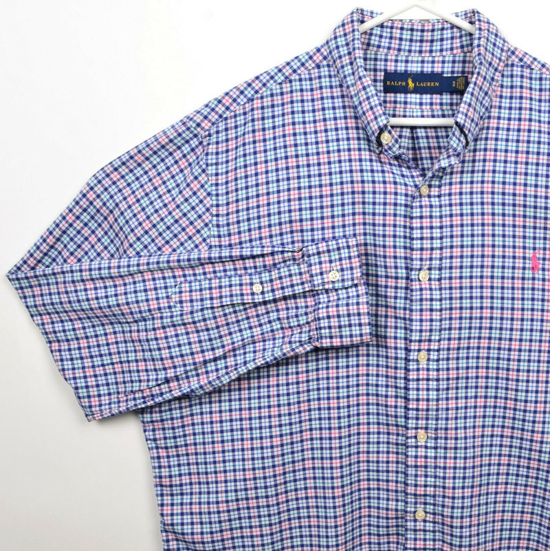 Polo Ralph Lauren Men's XL Navy Blue Pink Plaid Check Pony Button-Down Shirt