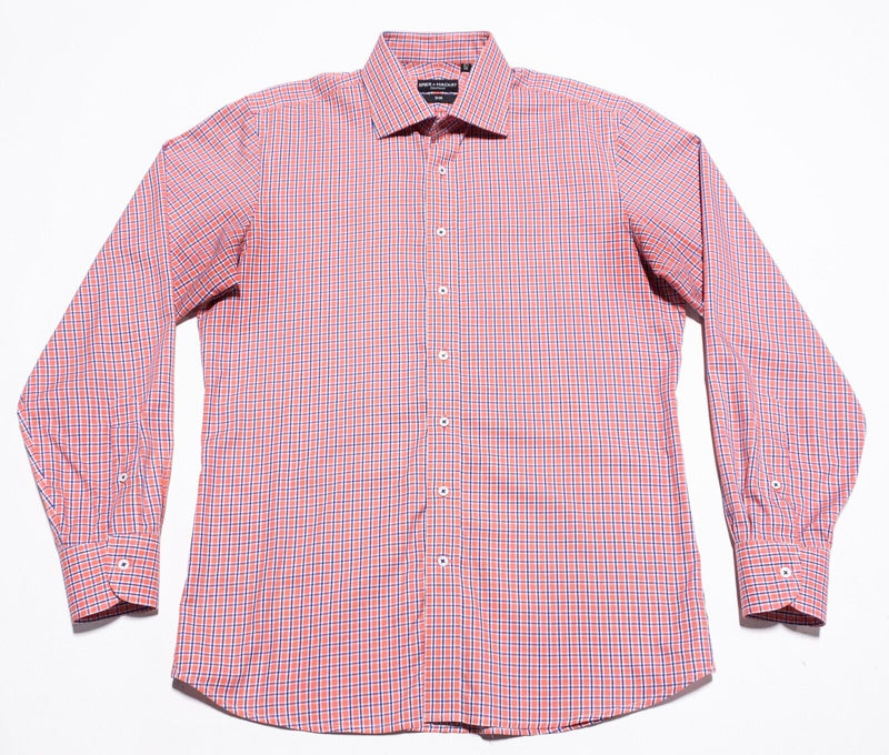 Spier & Mackay Dress Shirt Men's 15.5/34 Slim Fit Plaid Pink Blue Long Sleeve