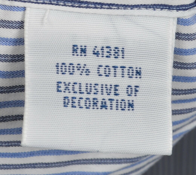 Polo Ralph Lauren Men's 16 40/41 Slim Fit Blue Striped Cutaway Collar Shirt