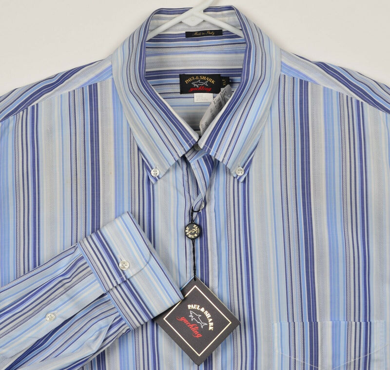 Paul & Shark Yachting Men's XLT Blue White Striped Italy Button-Down Shirt