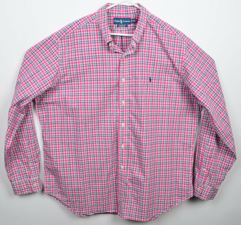 Polo Ralph Lauren Men's 2XL Classic Fit Pink Plaid Long Sleeve Button-Down Shirt