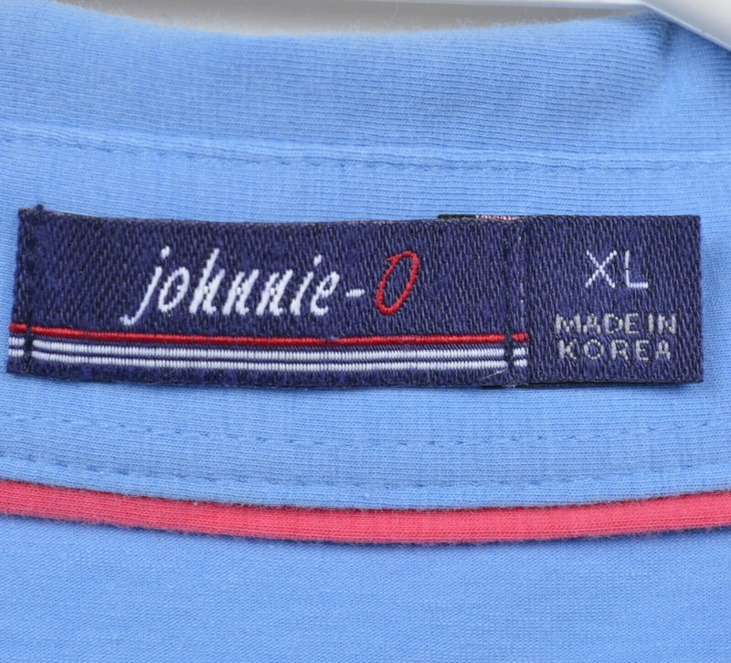 Johnnie-O Men's XL Solid Blue Pink Surfer Logo Preppy Pocket Polo Shirt