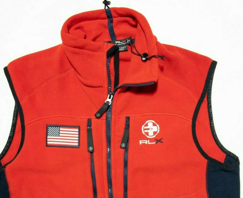 RLX Ralph Lauren Men's Medium USA Flag Spell Out Red Fleece Full Zip Vest