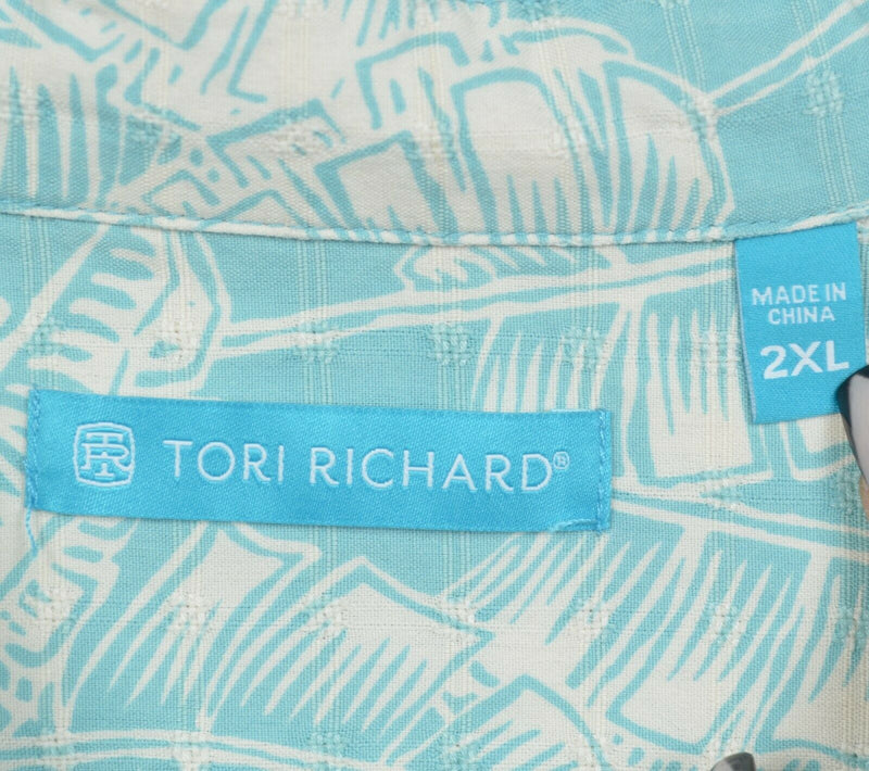 Tori Richard Men's 2XL Silk Blend Turquoise Blue Floral Hawaiian Aloha Shirt