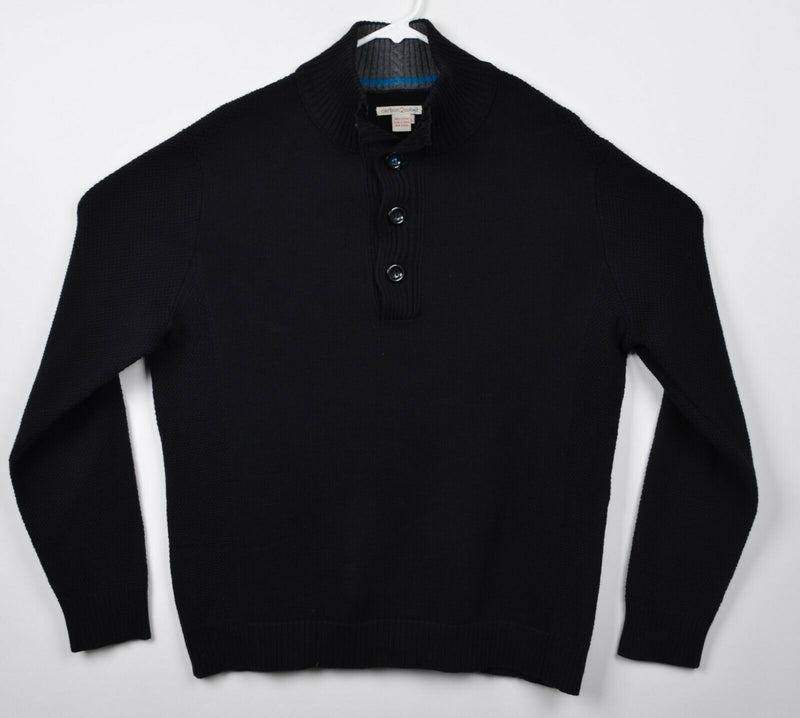 Carbon 2 Cobalt Men's Sz Large Black Ribbed Henley Collar Pullover Sweater