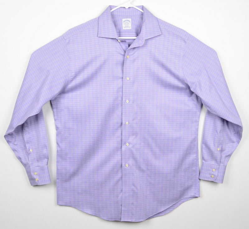 Brooks Brothers Men's Sz 16-35 Non-Iron Purple Plaid Long Sleeve Dress Shirt