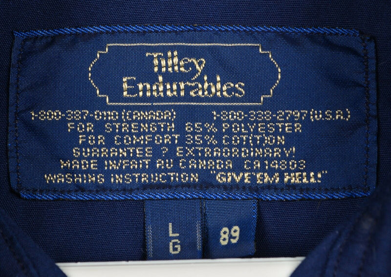 Tilley Endurables Men's Large Safari Blue Canada Made Give Em Hell Brush Shirt
