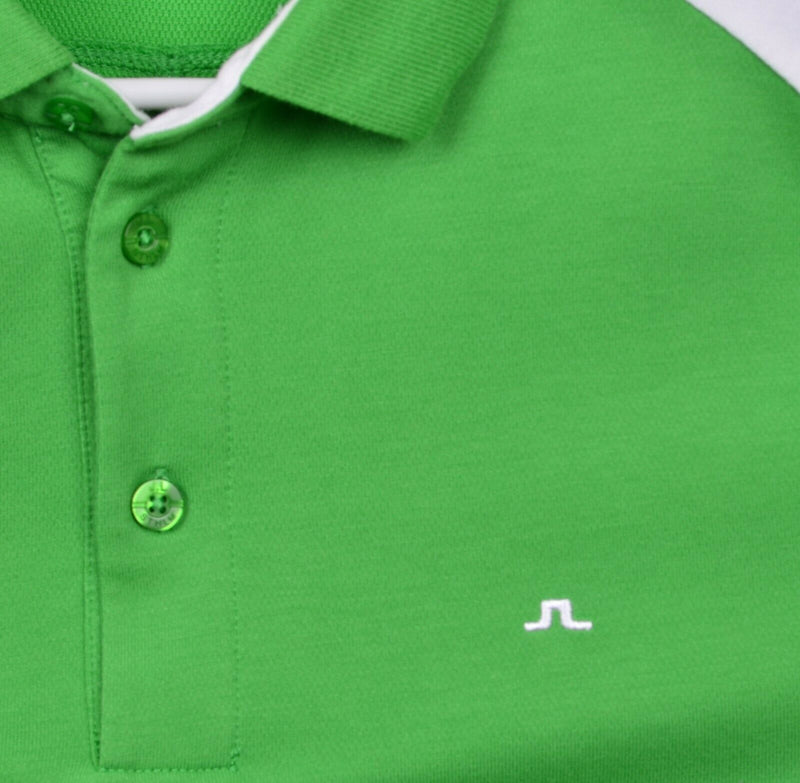 J. Lindeberg Men's Large Regular Fit Tech Mesh Green White Golf Polo Shirt