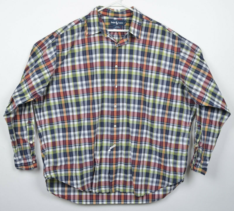 Polo Ralph Lauren Men's 2XL Multi-Color Navy Plaid "Blake" Button-Front Shirt