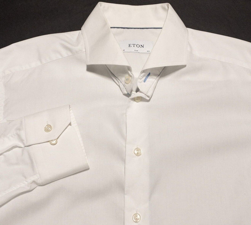 Eton 16.5 Slim Men's Dress Shirt Solid White Cutaway Collar Long Sleeve Button