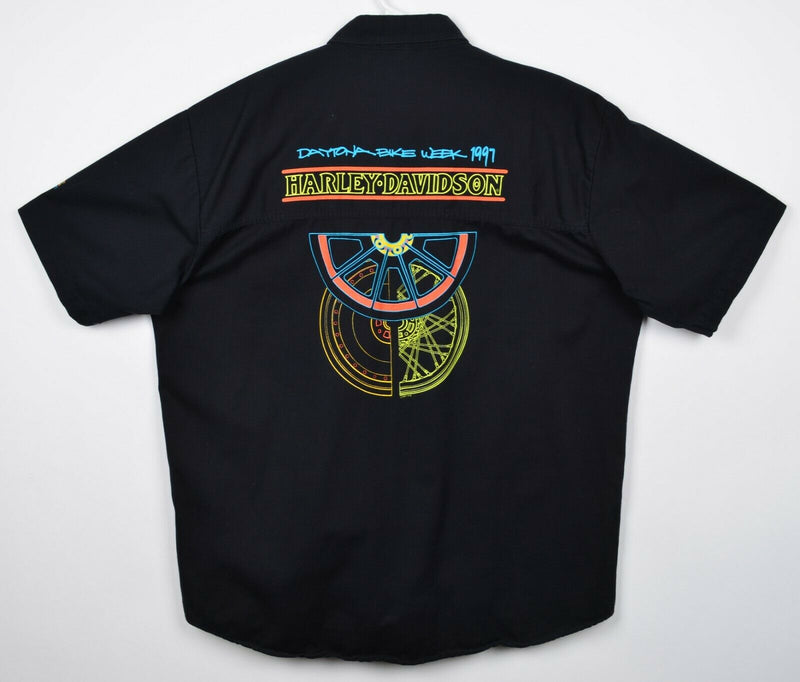 Vintage 1997 Harley-Davidson Men's XL Daytona Bike Week Neon Button-Front Shirt