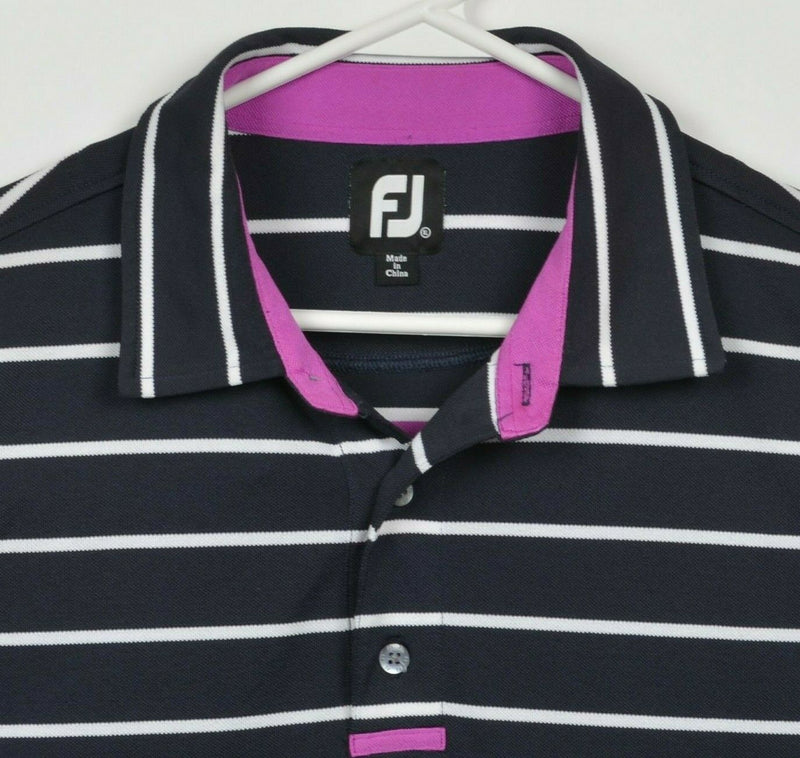FootJoy Men's XL Dark Navy Blue Striped Wicking Polyester FJ Golf Polo Shirt