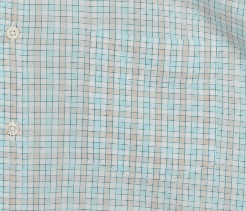 Billy Reid Men's XL Standard Cut Aqua Blue Check Button-Front Shirt
