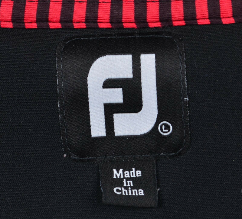 FootJoy Men's Large Solid Black FJ Golf Wicking Polyester Long Sleeve Polo Shirt