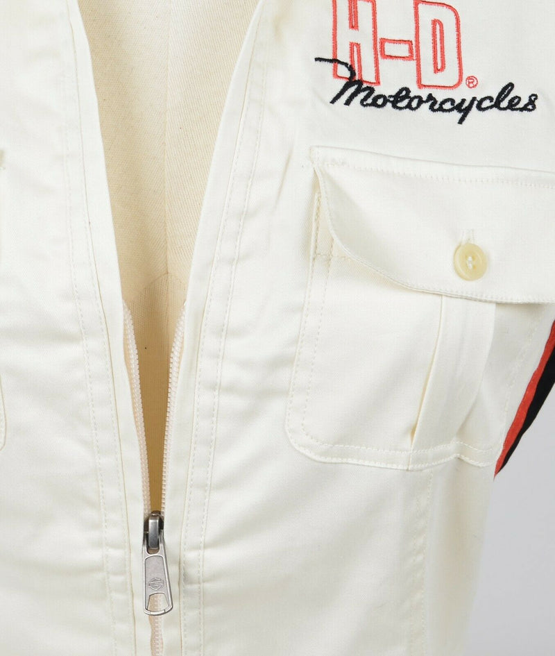 Harley-Davidson Women's Medium Performance Zip-Up Side Stripe Cream Biker Shirt