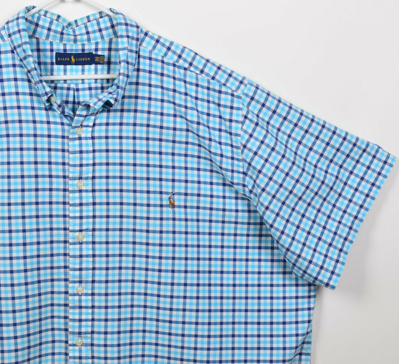 Polo Ralph Lauren Men's 4XB (4XL Big) Aqua Navy Blue Check Button-Down Shirt