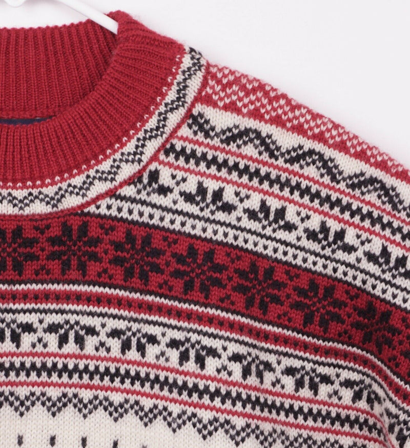 Lands End Men's 2XL Wool Fair Isle Ski Snow Nordic Red Cream Christmas Sweater