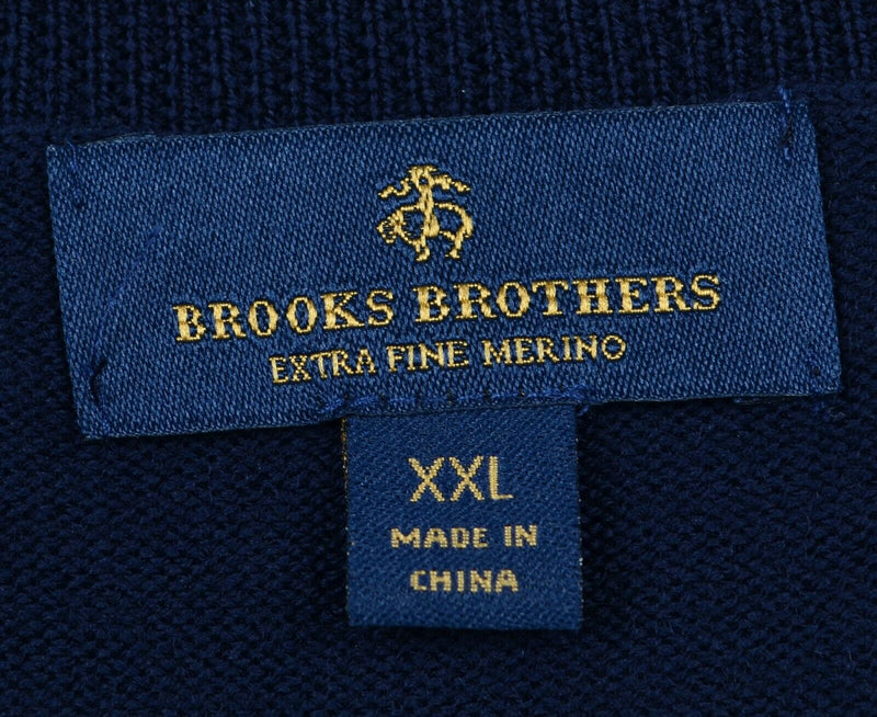 Brooks Brothers Men's 2XL 100% Merino Wool Navy Blue Logo V-Neck Sweater Vest