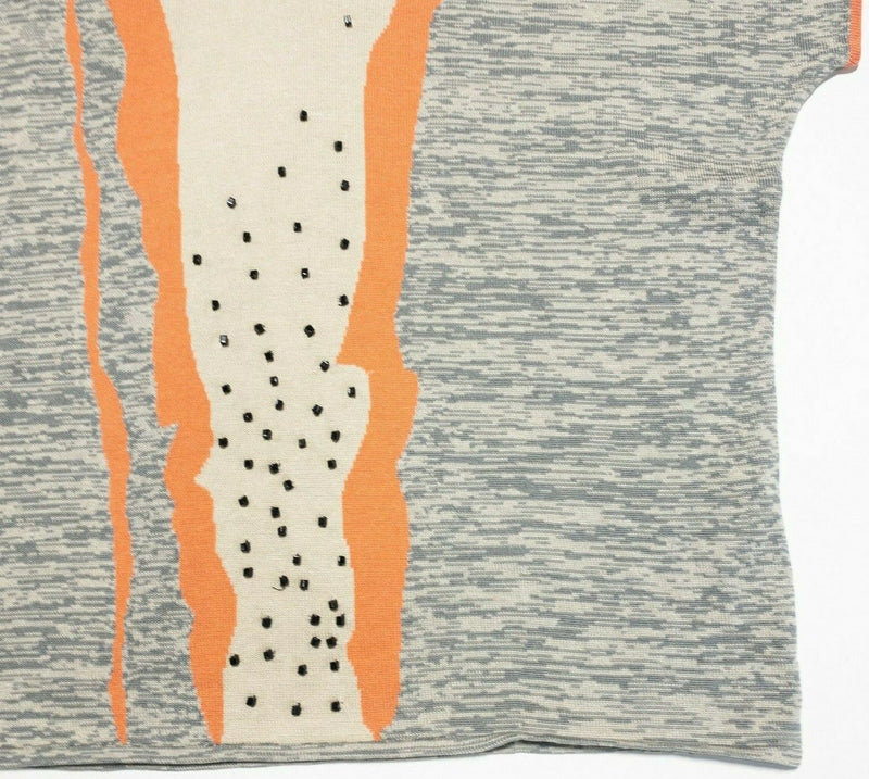 Jamie Sadock Women XL Silk Blend Gray Abstract Polo Collared Golf Sweater Shirt