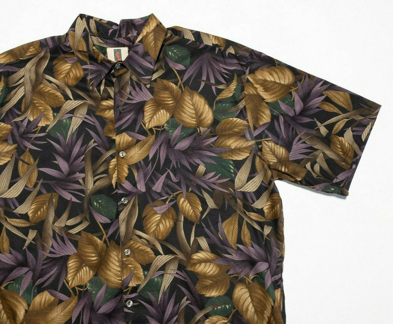 Tori Richard Hawaiian Shirt Large Men's Cotton Lawn Floral Purple Brown Aloha