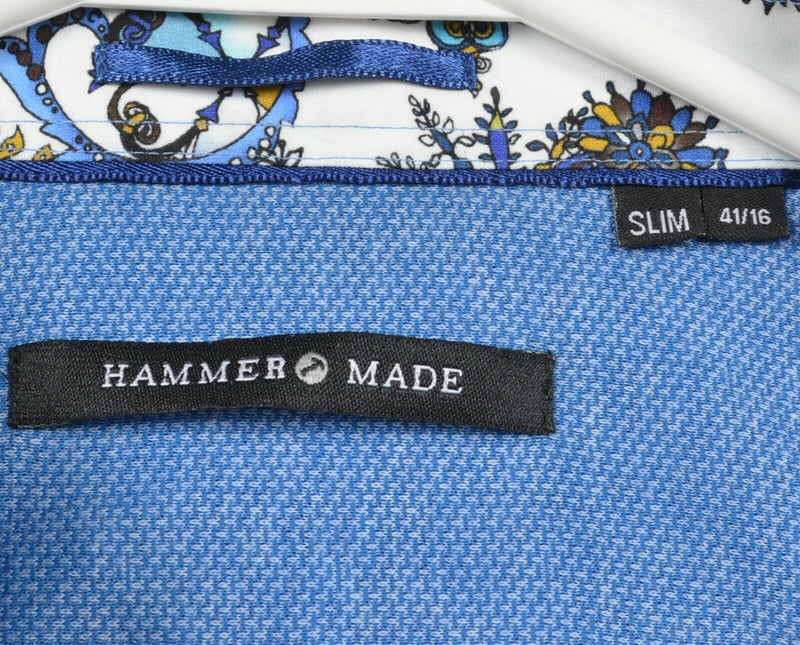 Hammer Made Men's 16/41 Slim Fit Flip Cuff Blue Paisley Dress Shirt