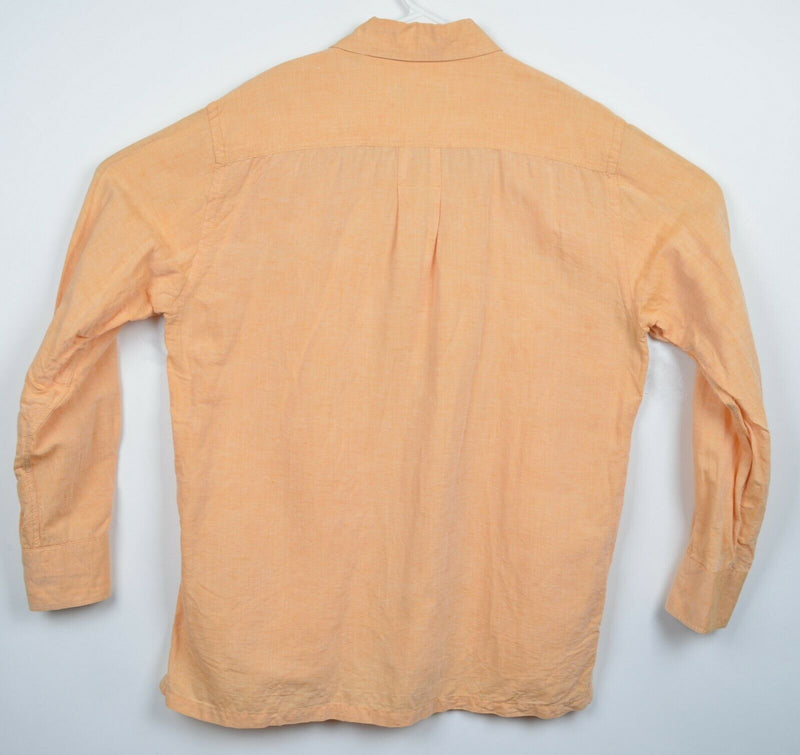 J.L. Powell Men's Large Linen Viscose Blend Orange Sporting Button-Front Shirt