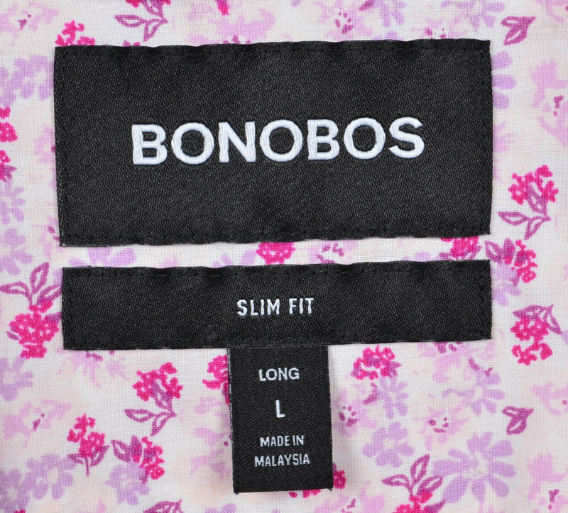 Bonobos Men's Large Long Slim Fit Floral Print Pink Purple Button-Down Shirt