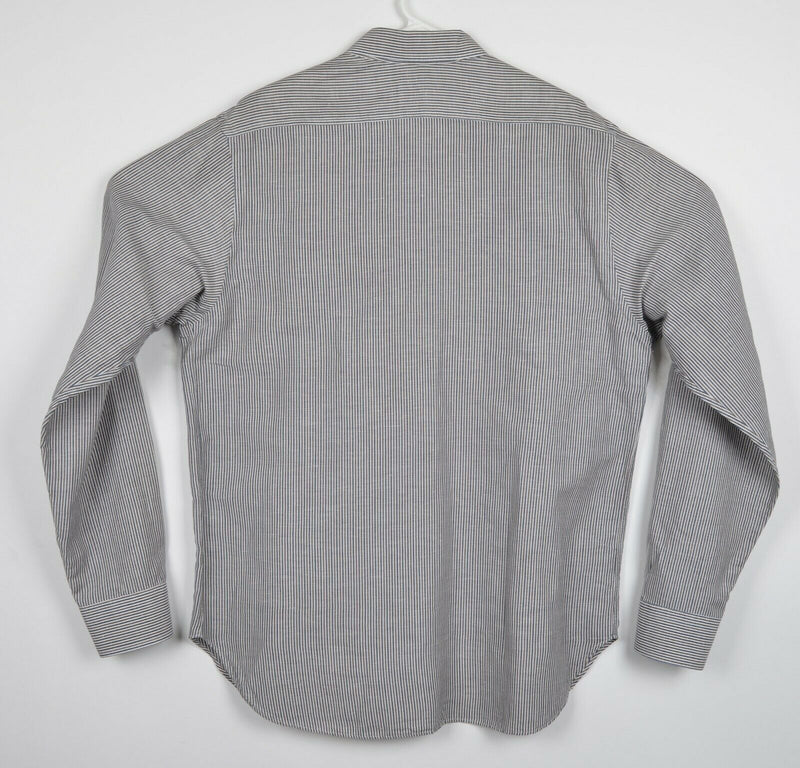 Billy Reid Men's Large Linen Blend Brown Blue Striped Italy Button-Front Shirt