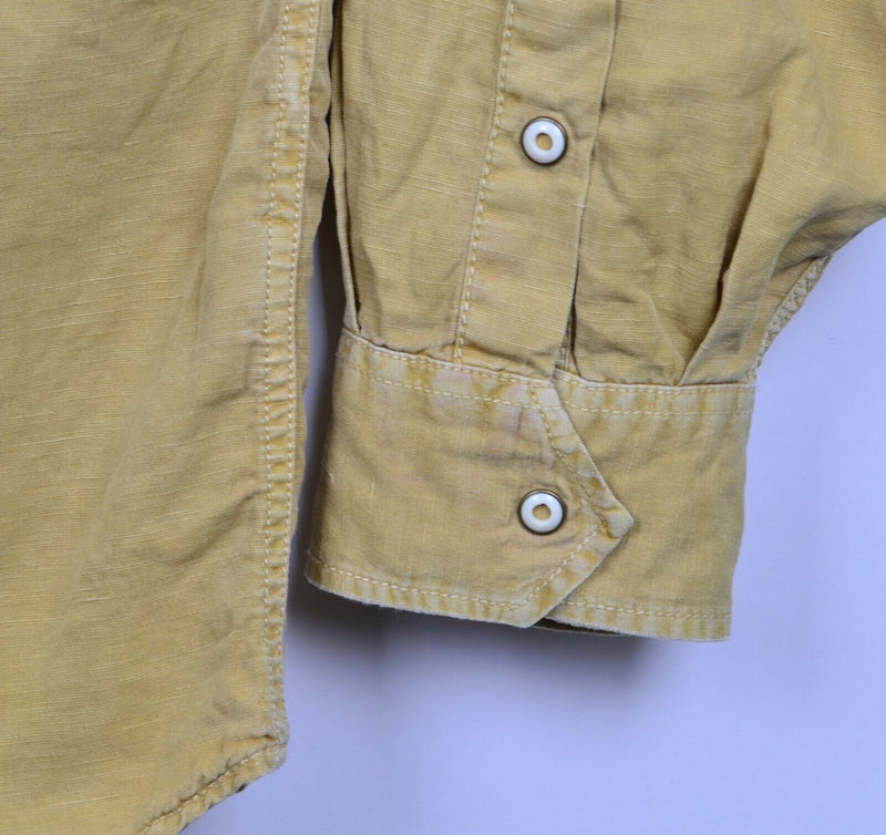 Ryan Michael Men's Sz XL Silk Linen Blend Snap-Front Golden Brown Western Shirt