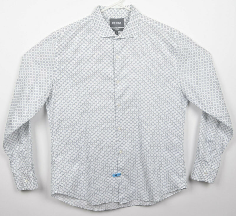 Bonobos Men's Large Standard Fit White Geometric Diamond Dot Spread Collar Shirt