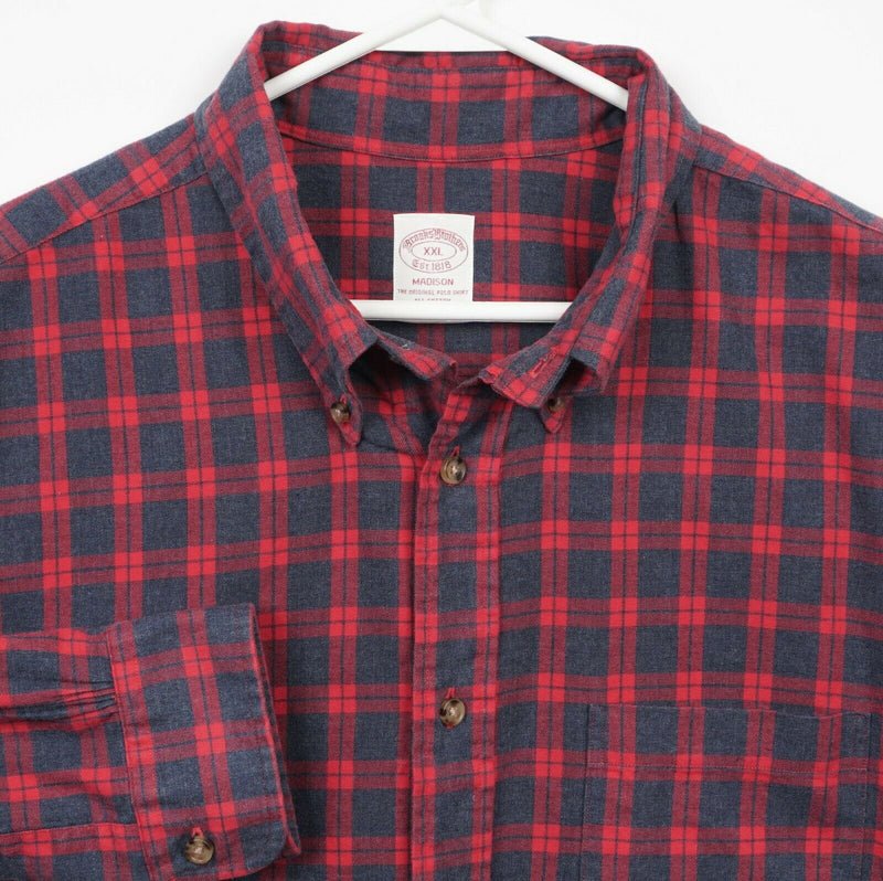 Brooks Brothers Men's 2XL Madison Red Navy Blue Plaid Flannel Button-Down Shirt