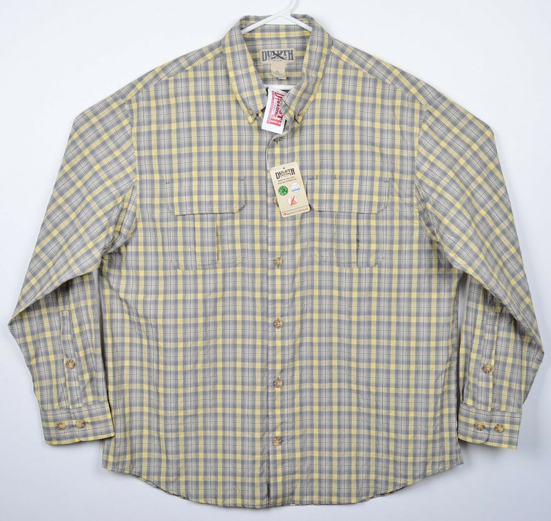Duluth Trading Co Men's XL Gray Yellow Plaid Nylon Poly Armachillo Action Shirt
