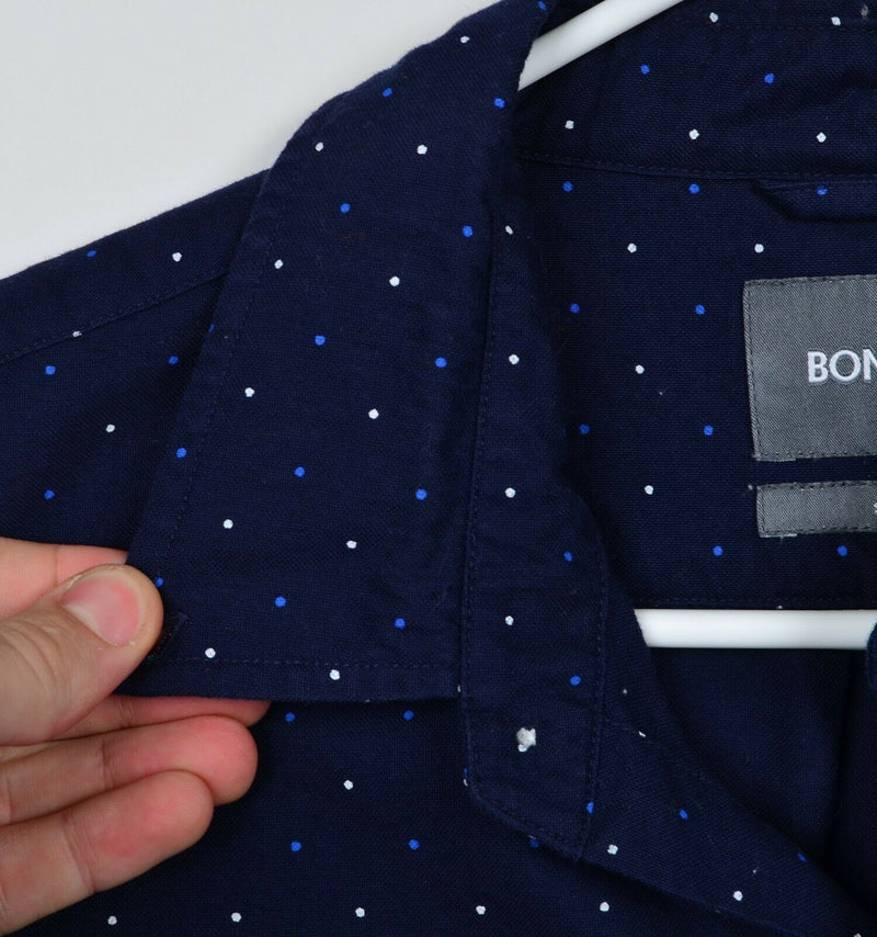 Bonobos Men's Large Slim Fit Polka Dot Navy Blue Long Sleeve Button-Down Shirt