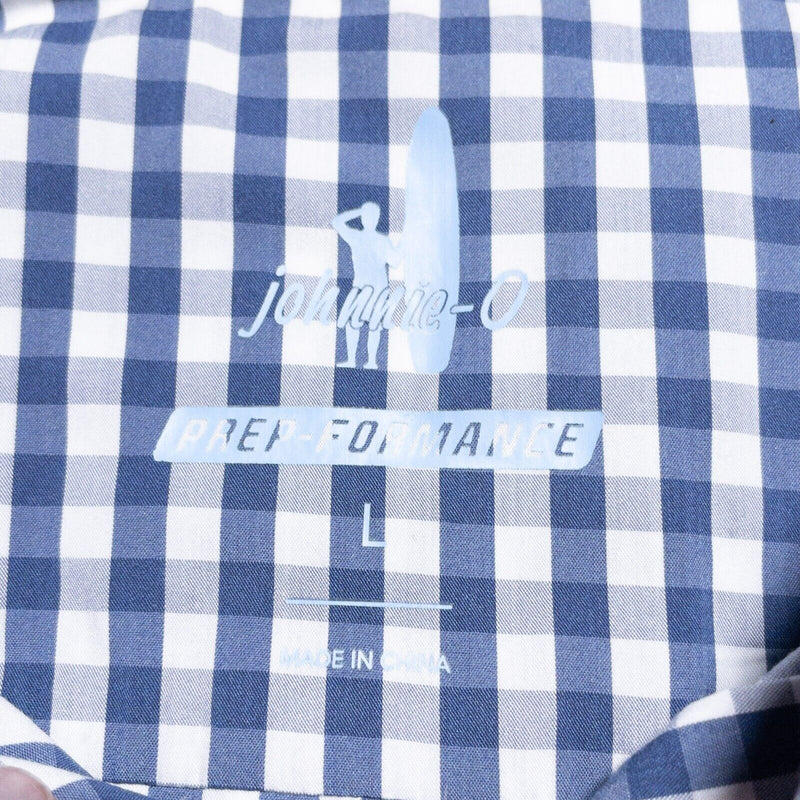 johnnie-O Shirt Men's Large Prep-Formance Long Sleeve Nylon Bamboo Blue Check