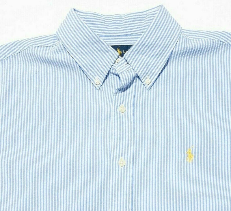 Polo Ralph Lauren Seersucker Shirt Large Men's Blue Striped Button-Down Preppy