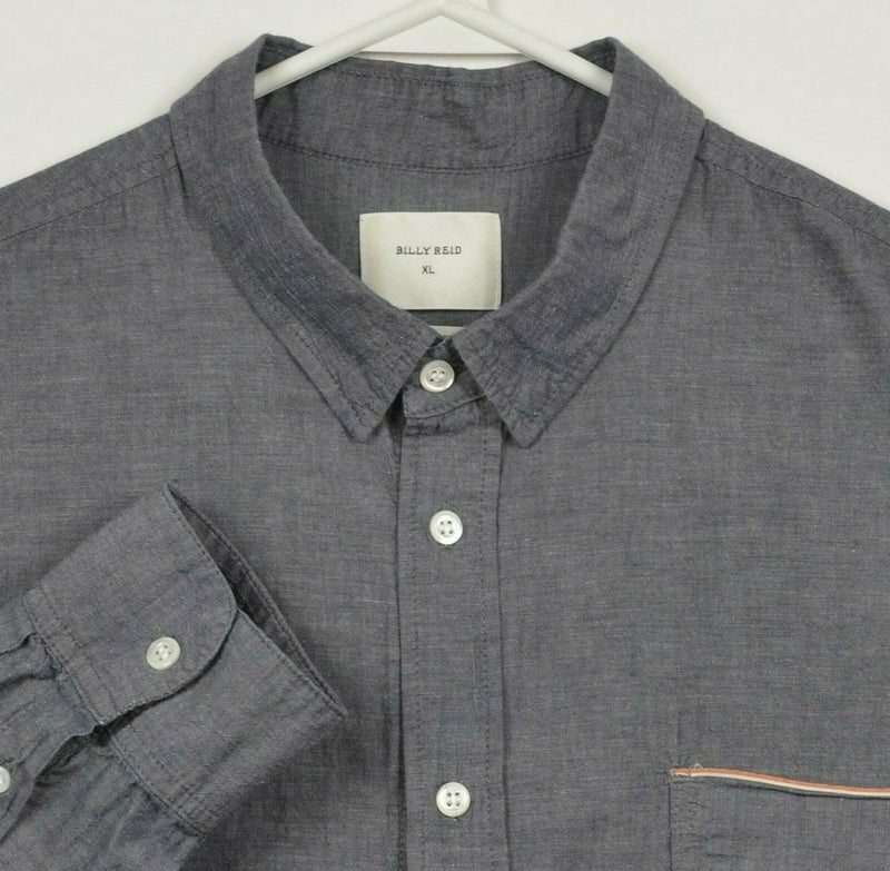 Billy Reid Men's XL Standard Fit Blue/Gray Linen Blend Made in USA Shirt