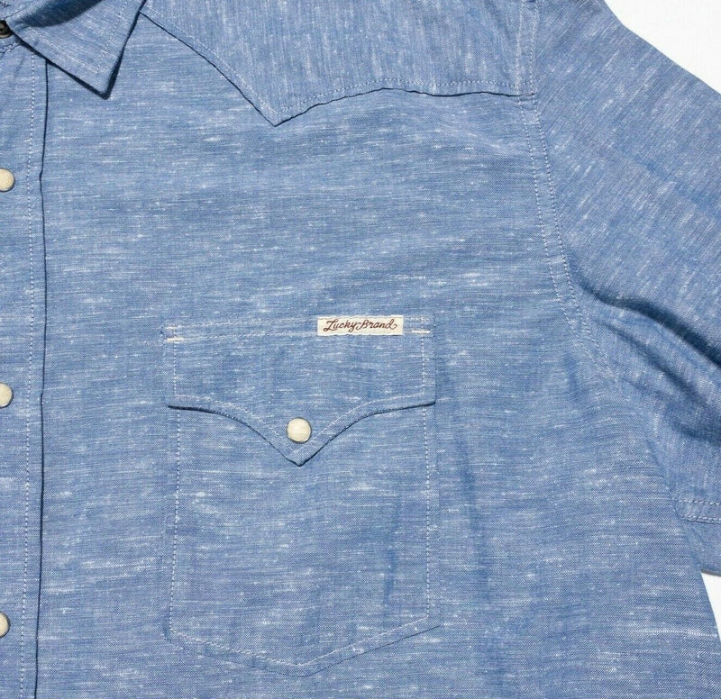 Lucky Brand Pearl Snap Shirt Men's 2XL Western Rockabilly Blue Long Sleeve