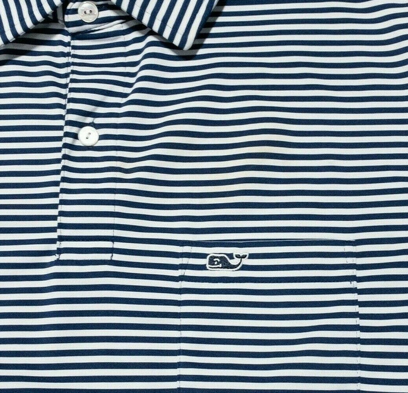 Vineyard Vines Performance Polo Small Men's Blue White Striped Wicking Stretch