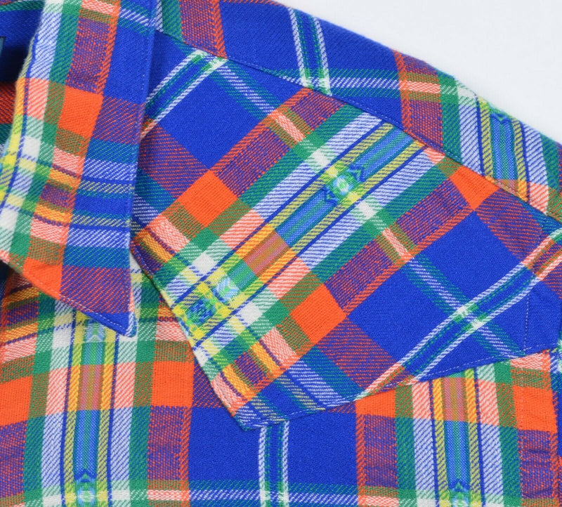 Polo Ralph Lauren Men's 2XL Pearl Snap Blue Orange Plaid Aztec Flannel Shirt