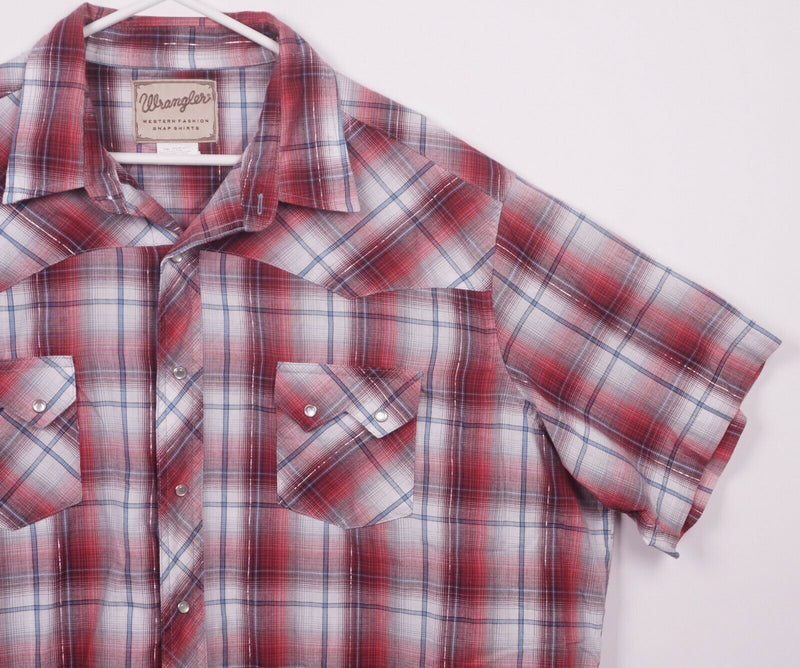 Wrangler Men's 2XB (2XL Big) Pearl Snap Red Plaid Metallic Western Shirt