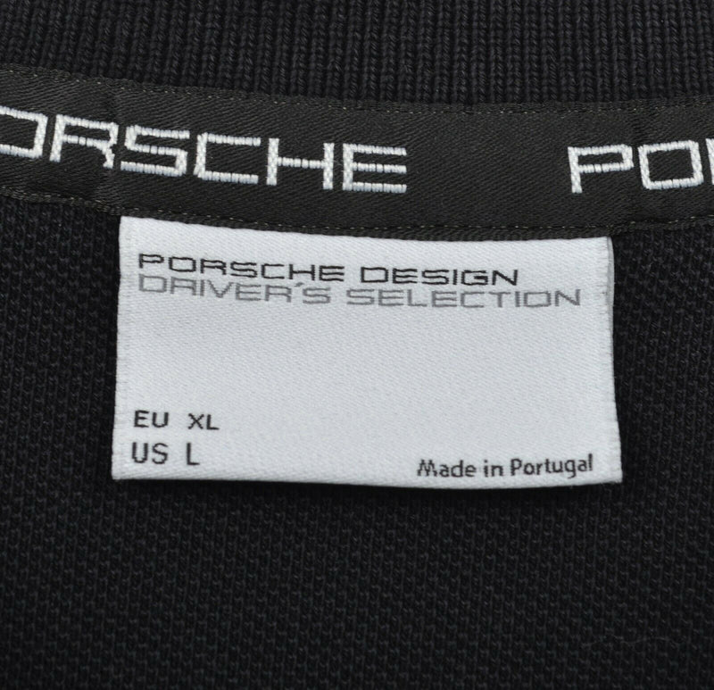 Porsche Design Men's Sz Large Driver's Selection Logo Solid Black Polo Shirt