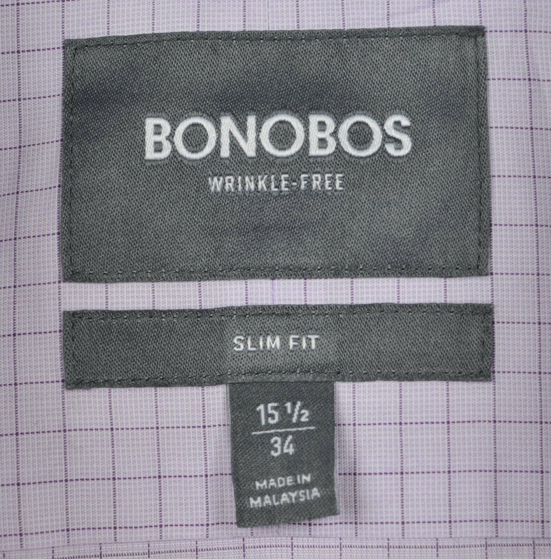 Bonobos Wrinkle Free Men's Sz 15.5/34 Slim Fit Purple Grid Check Dress Shirt