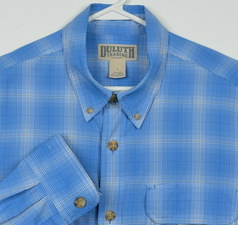 Duluth Trading Co. Men's Large Nylon Polyester Blue Plaid Fishing Outdoor Shirt