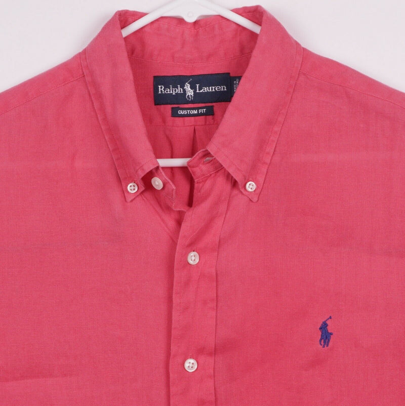 Polo Ralph Lauren Men's Large Custom Fit Solid Pink Pony Button-Down Shirt