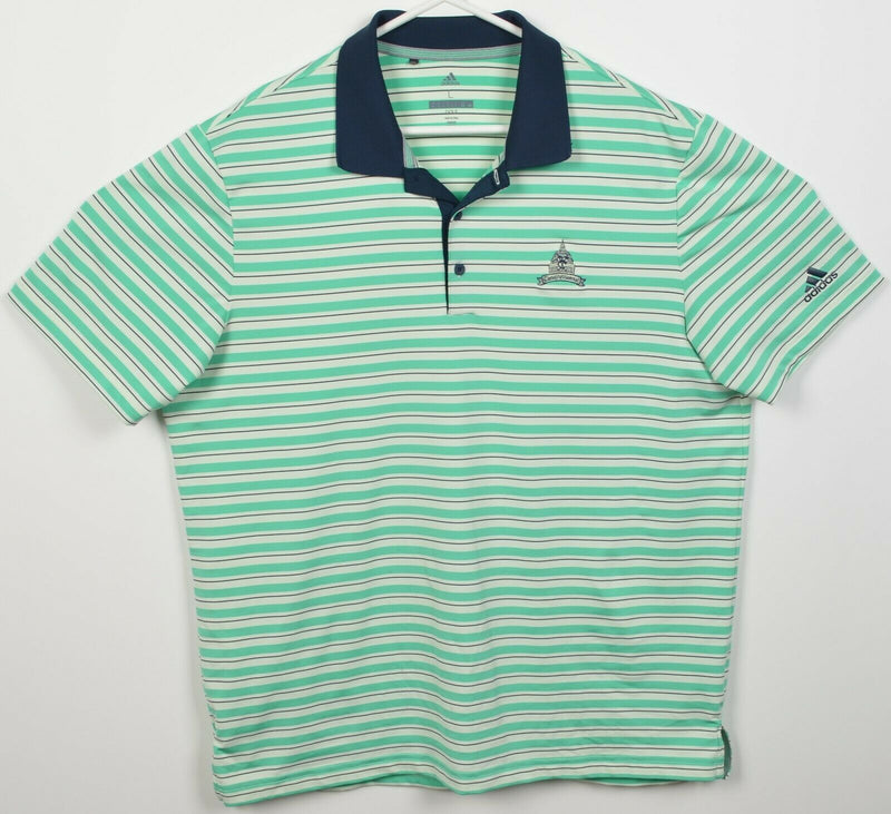 Adidas Men's Large Congressional Country Club Green Striped Wicking Polo Shirt